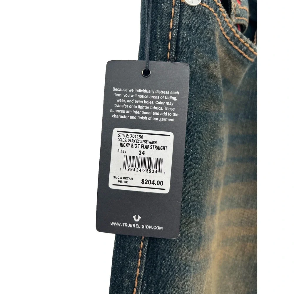 True Religion Jeans Ricky Relax Straight Jean 34x34(30-b69)
